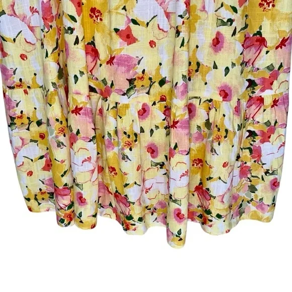 LAUREN CONRAD Midi Dress Ruffles Sleeveless Floral Yellow Pink Green Women L - Picture 5 of 11
